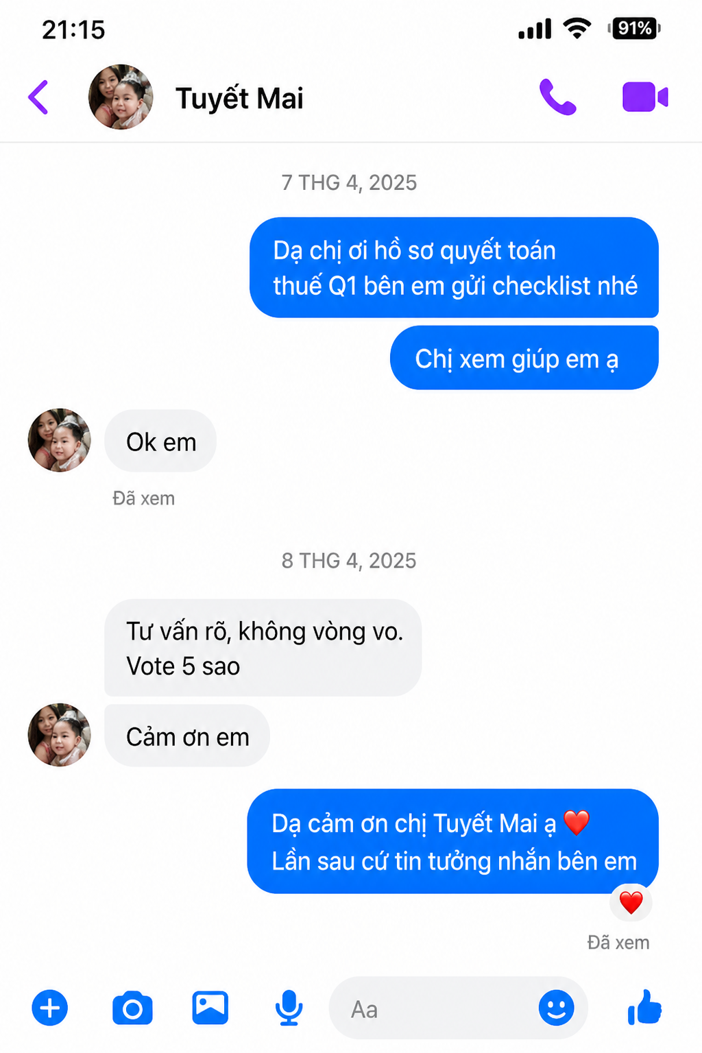 Đánh giá của Tuyết Mai — Hồ sơ thuế